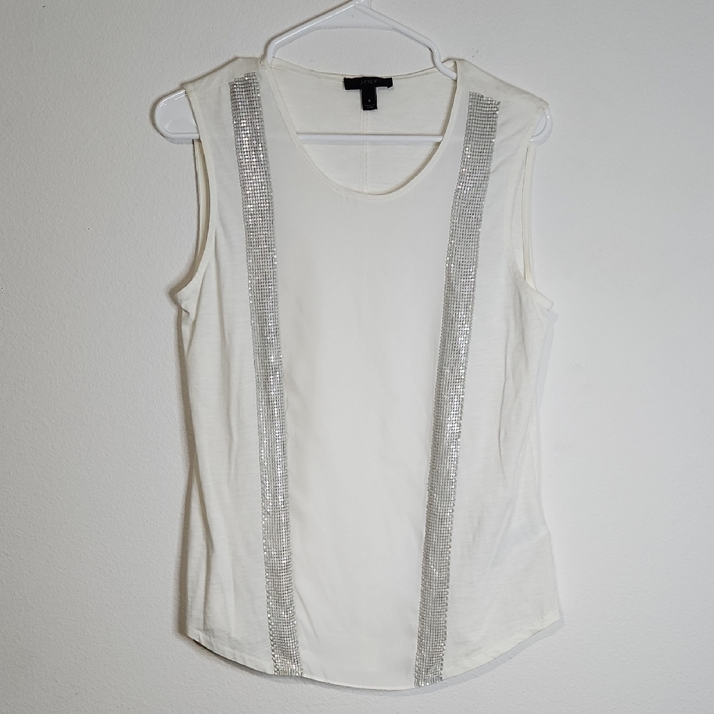 J. Crew White Tank Top with Silver Detailing